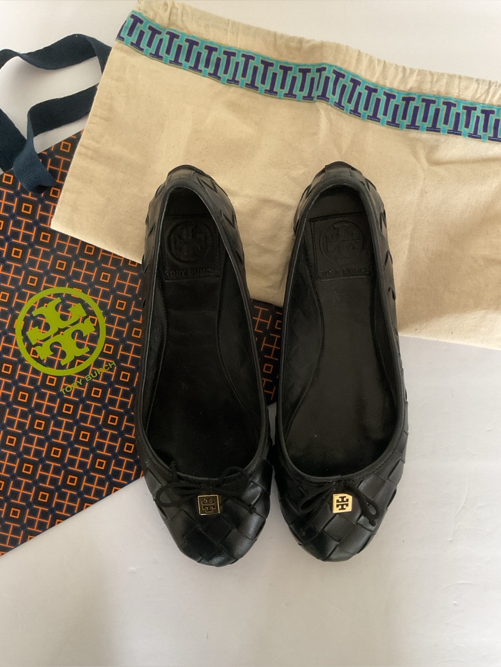 Tory Burch Black Leather Woven Ballet Flats size 7.5
